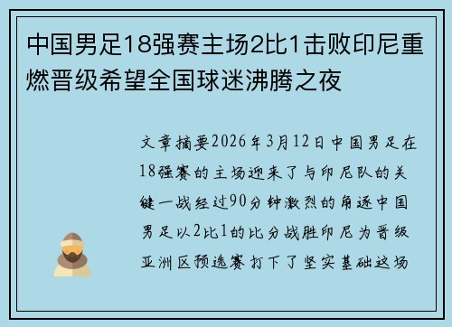 中国男足18强赛主场2比1击败印尼重燃晋级希望全国球迷沸腾之夜
